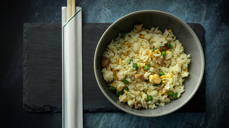 Egg fried rice and chopsticks