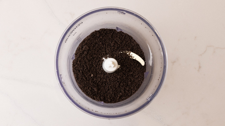 Oreo cookie crumbs in a blender