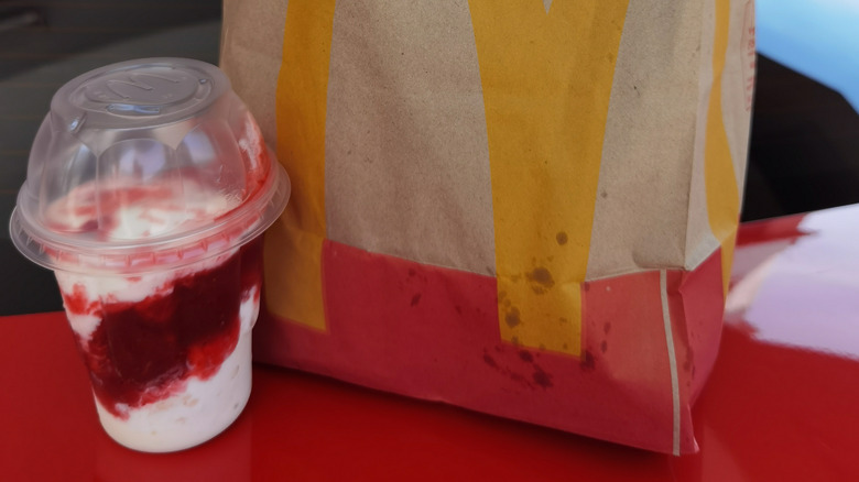 McDonald's strawberry sundae by bag
