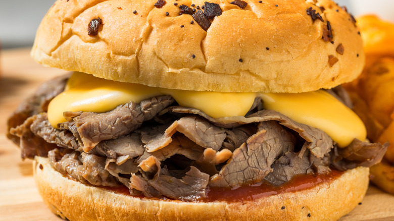 close-up of a beef 'n cheddar