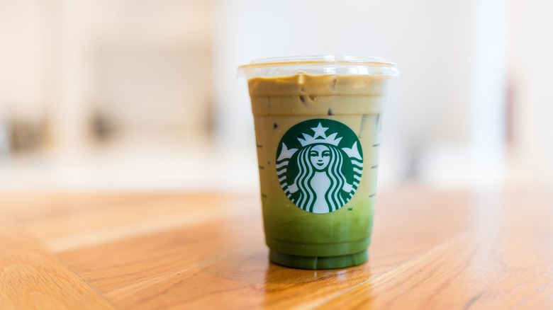 Starbucks iced matcha latte on table
