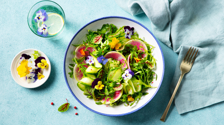colorful salad on a light blue background