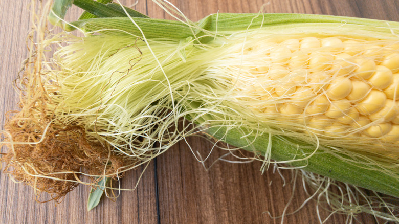 Close up of corn showing corn silk