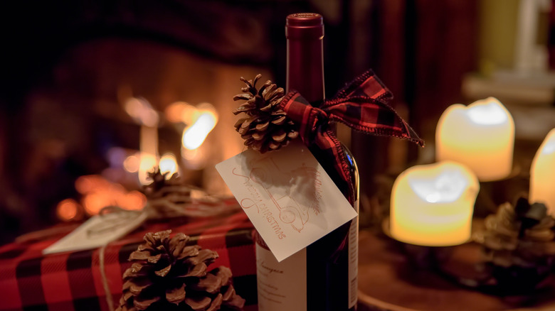 bottle of wine with ribbon