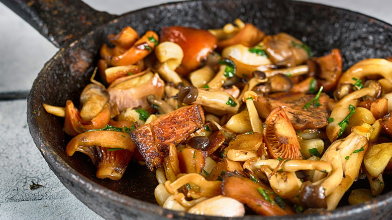 sauteed mushrooms in a pan
