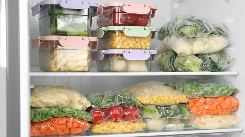 organized freezer with containers of food