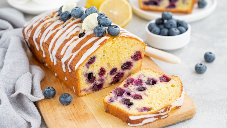 Blueberry cake with cut slice