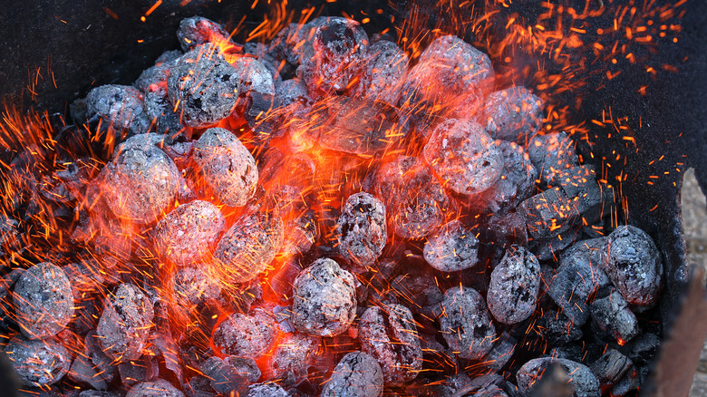 charcoal briquettes heating up