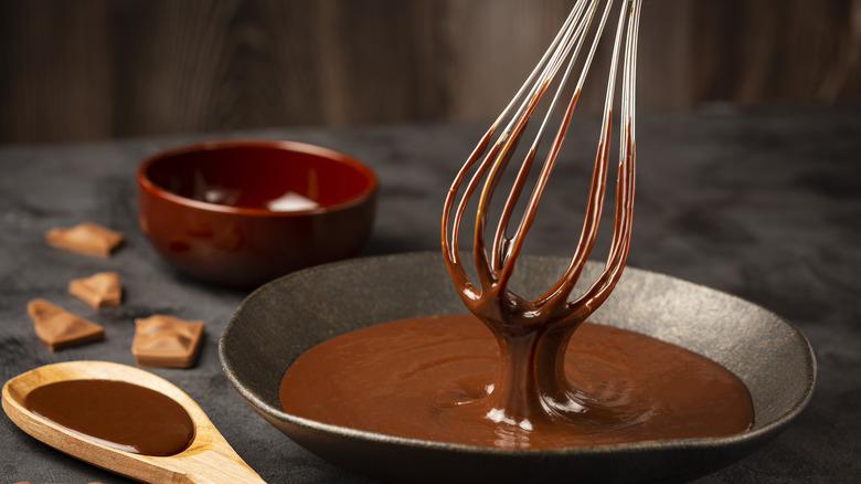 Chocolate ganache with a whisk