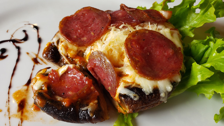 Portobello mushroom stuffed with cheese and pepperoni