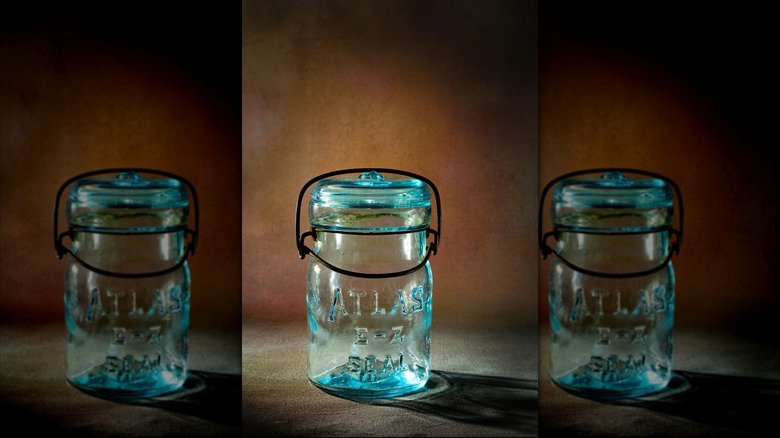 mirrored image of a vintage Atlas mason jar