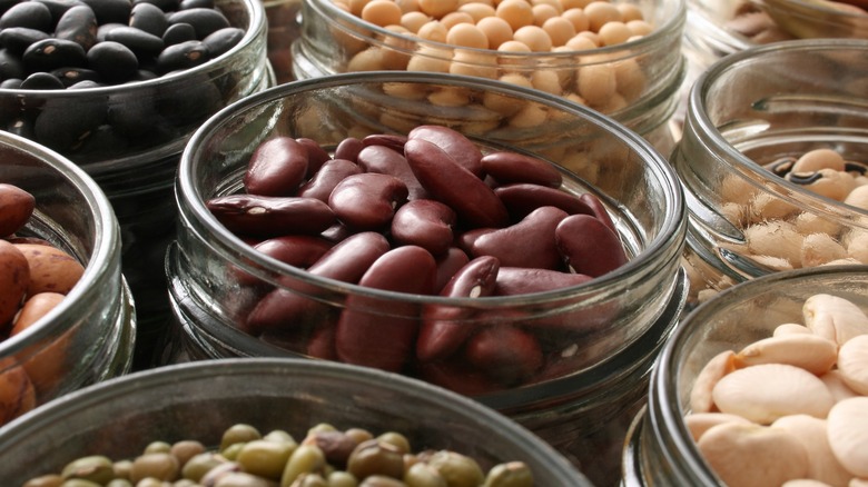 different beans inside jars