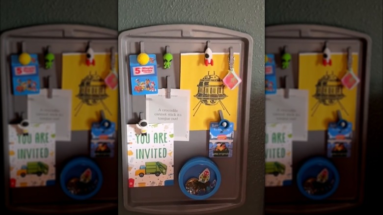 Sheet pan bulletin board on wall