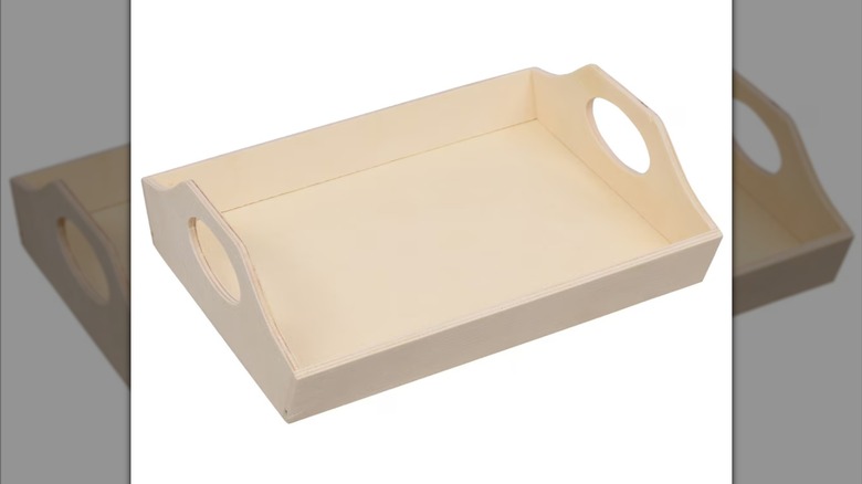 Three Crafter's Square Wood Trays with Handles in a row