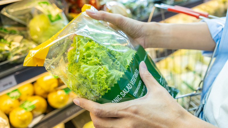 bagged leafy green in supermarket