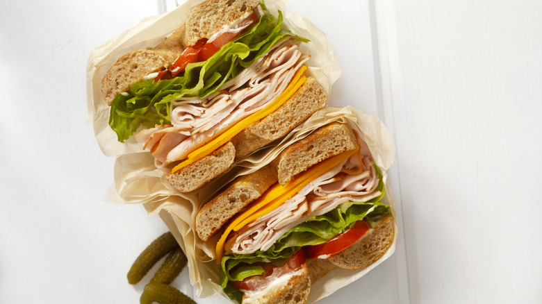 overhead shot of wrapped sandwich