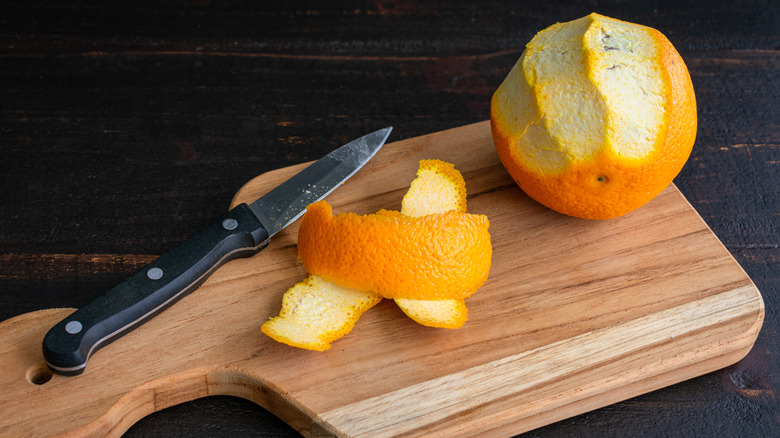 orange zested with paring knife