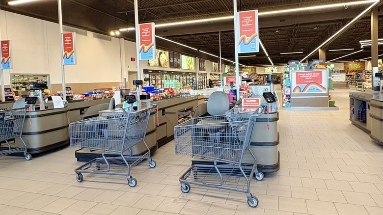 Inside of an Aldi store check out
