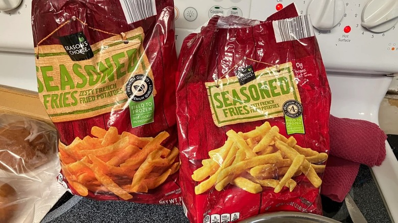 Aldi seasoned fries in a bag on the counter