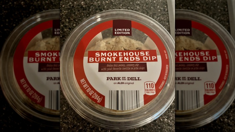 Close up view of Smokehouse Burnt Ends Dip packaging