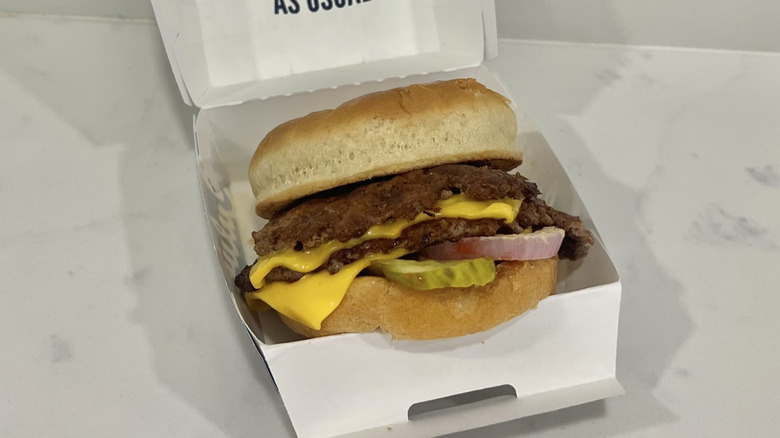 Culver's Double ButterBurger Cheese in to-go box.