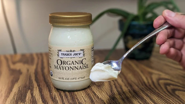 Trader Joe's organic mayonnaise on spoon