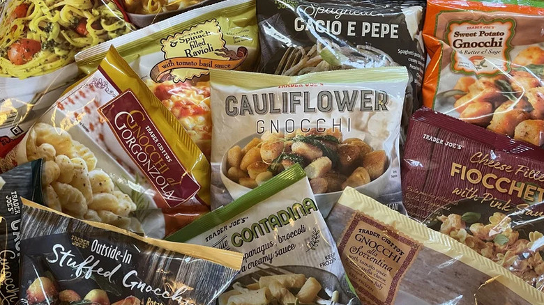 Variety of frozen pasta packages from Trader Joe's