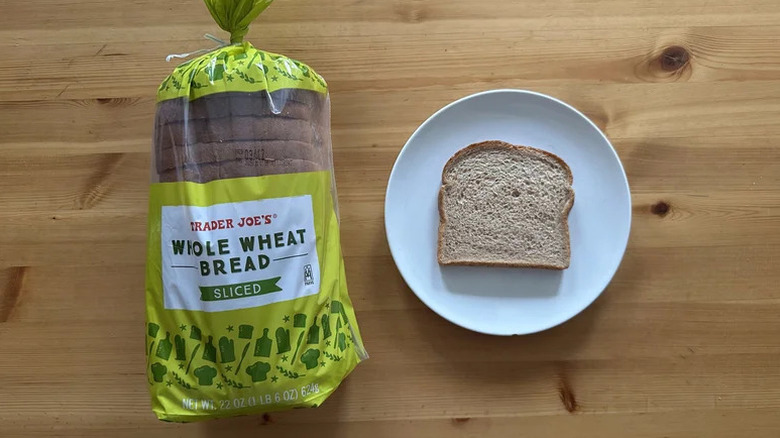 Trader Joe's sliced whole wheat bread on white plate