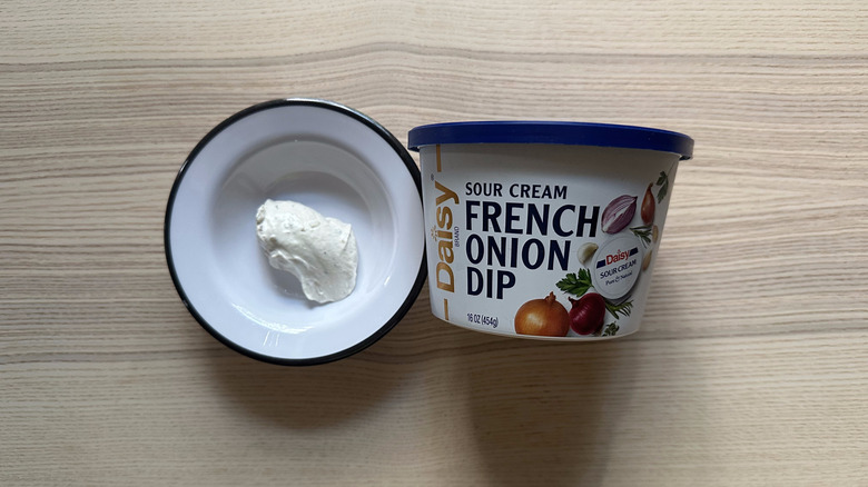 Daisy Sour Cream French Onion Dip on wooden table