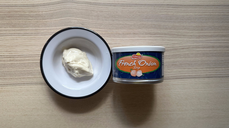 Frito-Lay French Onion Dip on wooden table