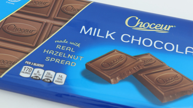 Close-up on a bar of Choceur milk chocolate