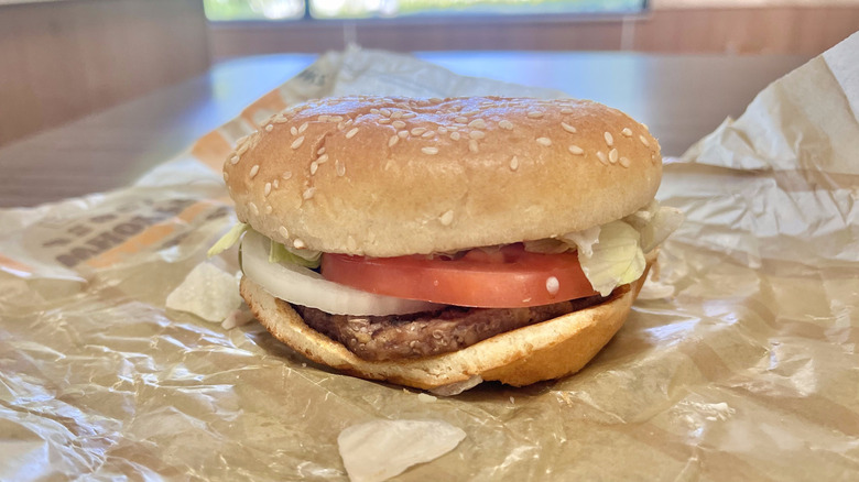 Whopper Jr. with a piece of lettuce