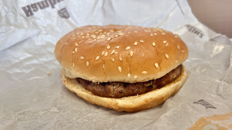 Hamburger on a paper wrapper