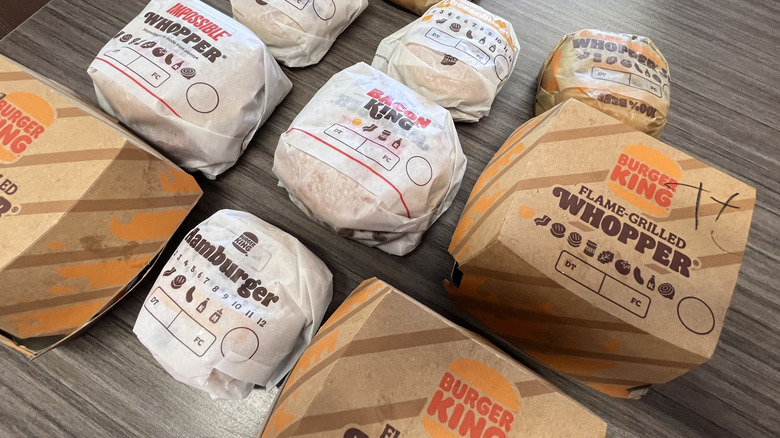 Top view of different Burger King burgers