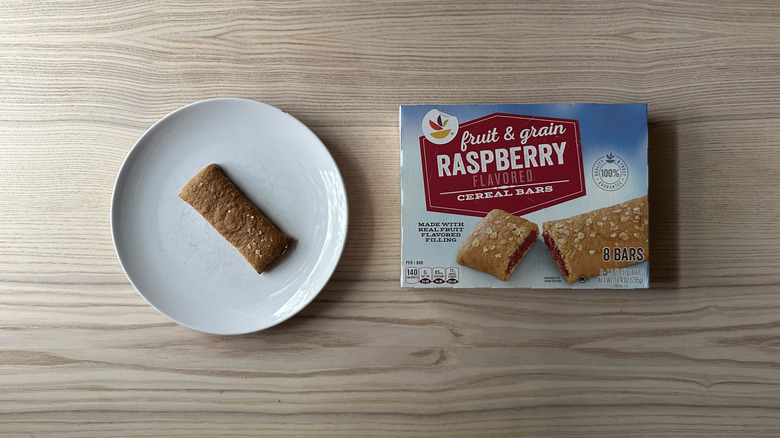Stop and Shop Raspberry Flavored Fruit and Grain Cereal Bar on white plate