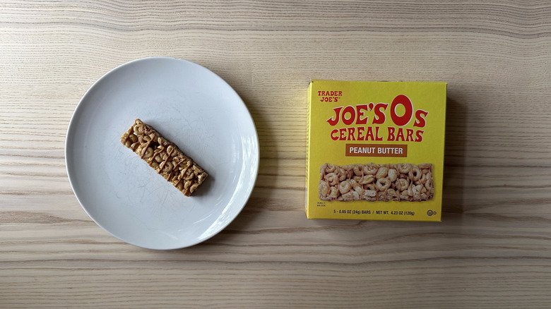 Trader Joe's Peanut Butter Joe's O's Cereal Bar on white plate
