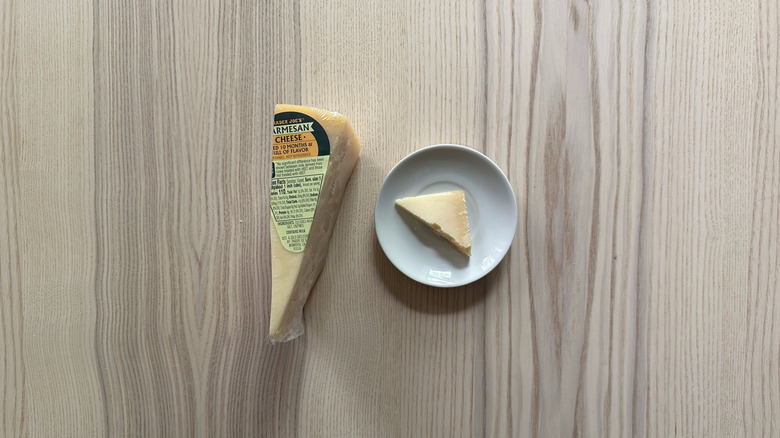 Trader Joe's Parmesan Cheese on wooden table