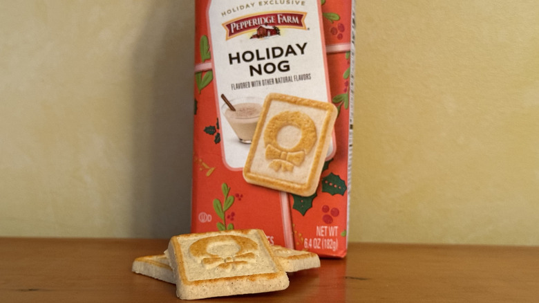 Three cookies in front of Pepperidge Farm bag
