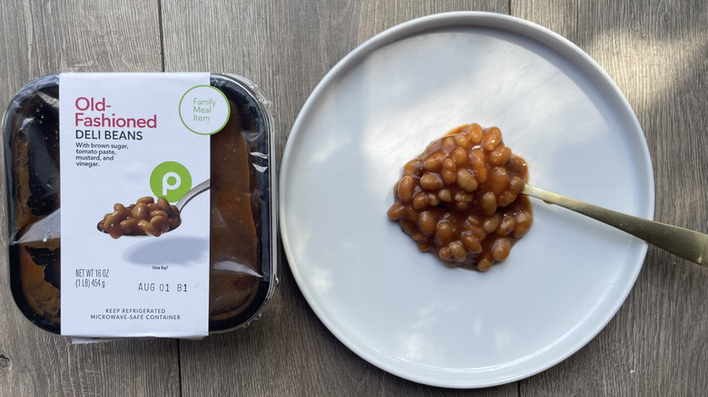 Deli beans in a container and on a plate