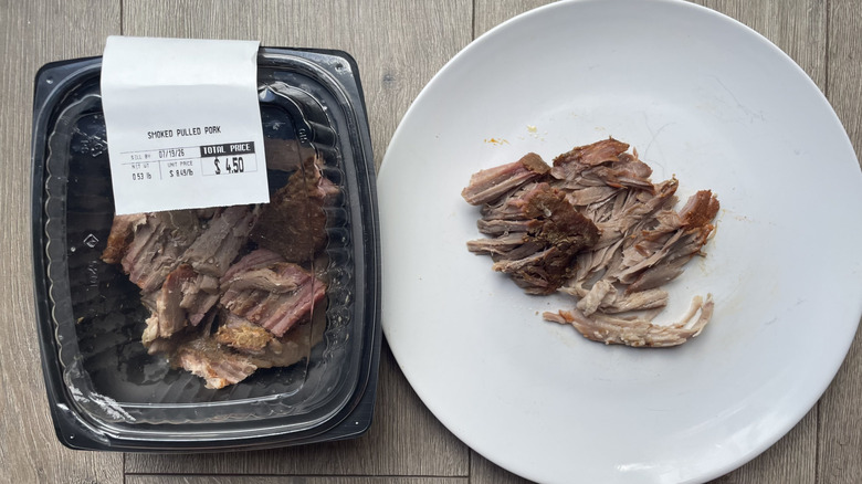 Pulled pork in container and on a plate