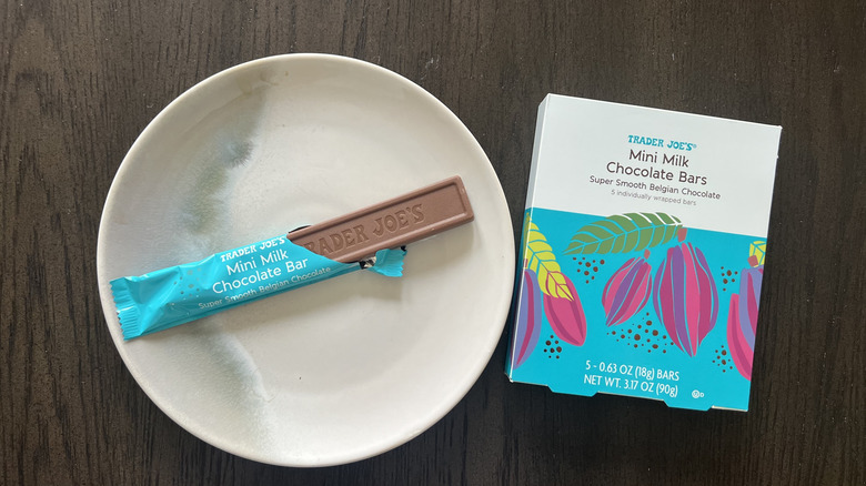 Trader Joe's Mini Milk Chocolate Bars on plate.