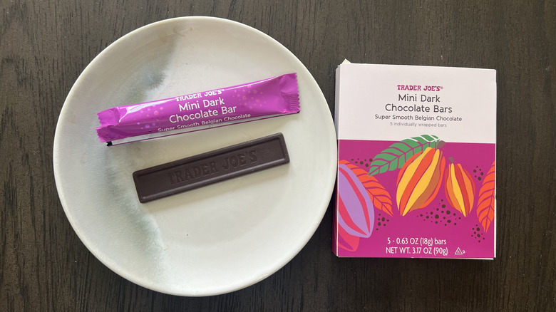 Trader Joe's Mini Dark Chocolate Bars on plate.
