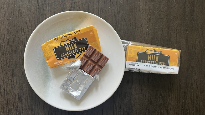 Trader Joe's Milk Chocolate Bar on plate.