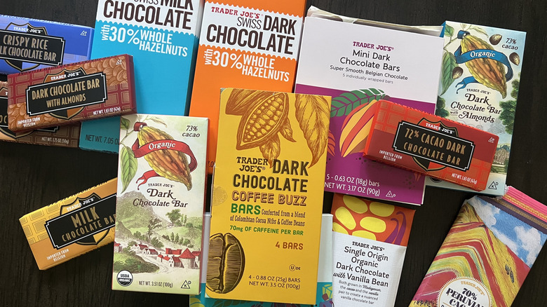 14 different Trader Joe's chocolate bars.
