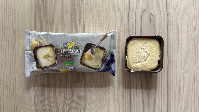 Trader Joe's Lemon Tiramisu on wooden table