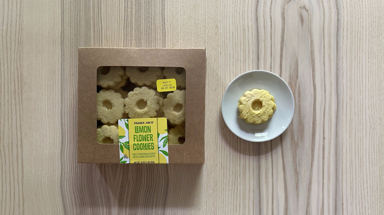 Trader Joe's Lemon Flower Cookies on wooden table
