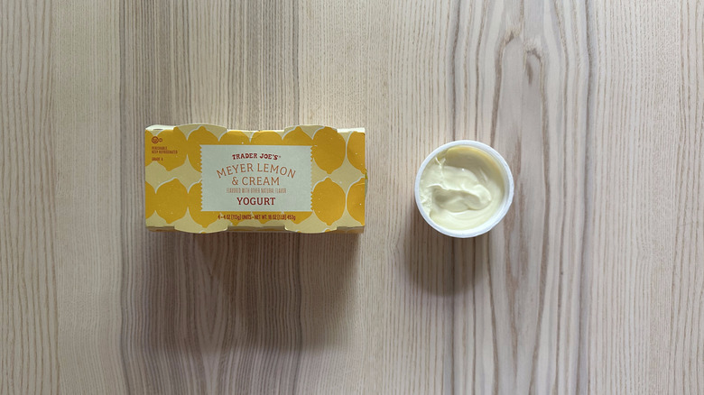 Trader Joe's Meyer Lemon and Cream Yogurt on wooden table