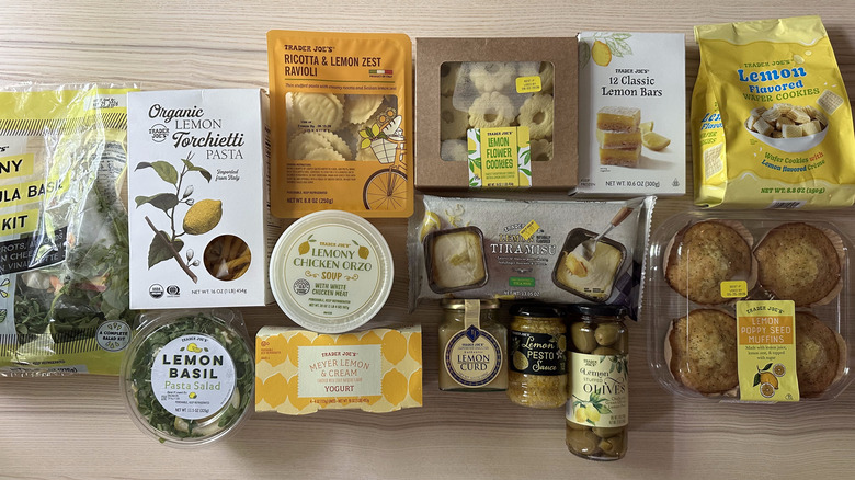 Lemon flavored Trader Joe's products on wooden table