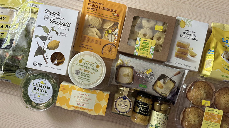 Lemon flavored Trader Joe's products on wooden table
