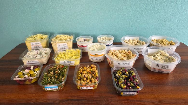 15 Aldi deli salads opened on a table